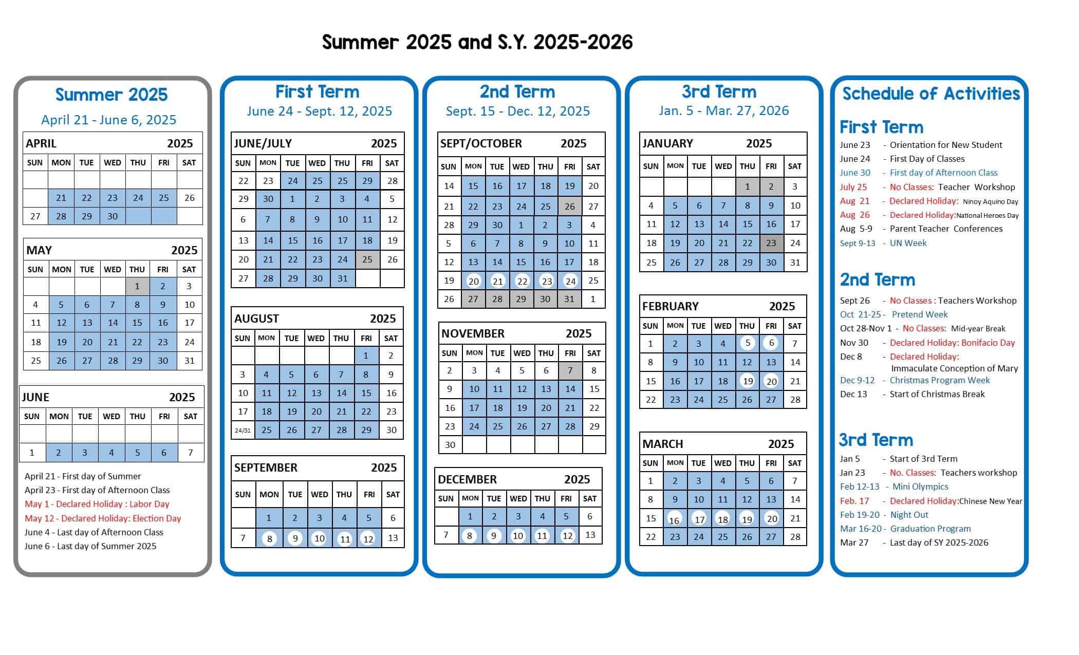 Summer 2025 and SY 2025-2026 CALENDAR for website