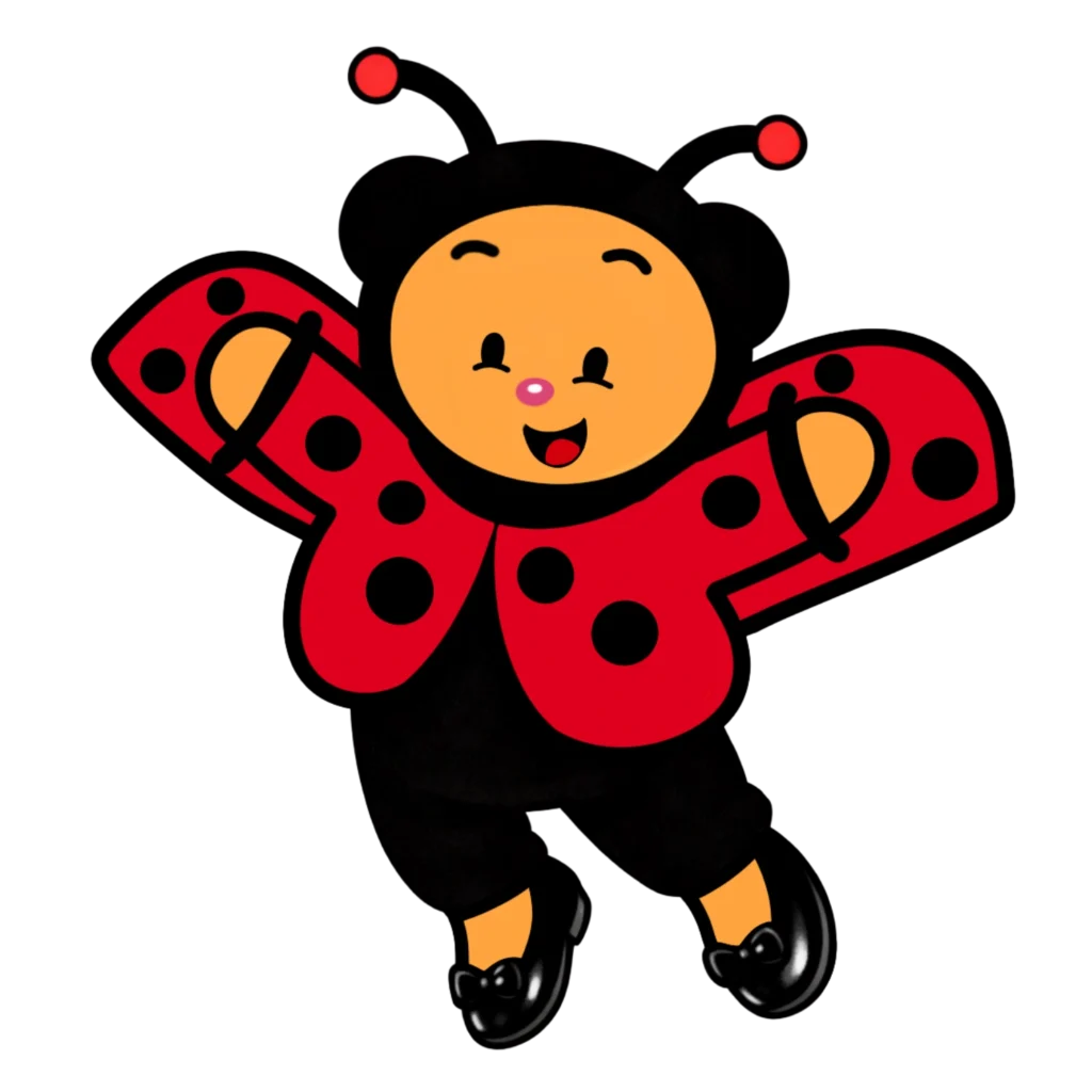 Creative Play Corner bear mascot dressed in a red and black ladybug costume