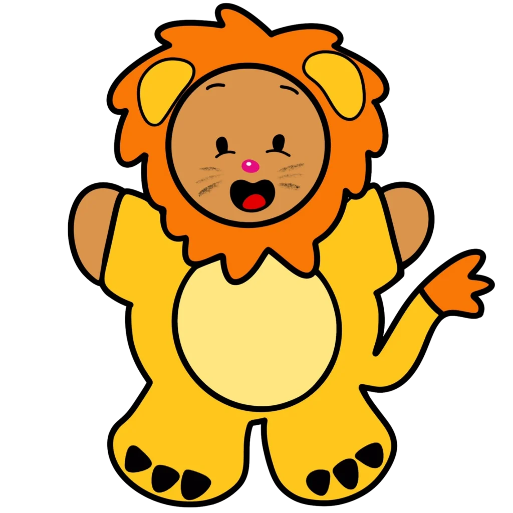Creative Play Corner bear mascot dressed in a yellow lion costume
