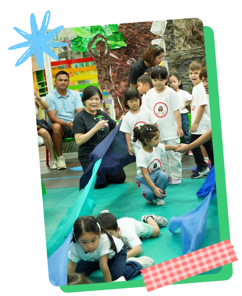 A group of CPC children participating in an active outdoor movement activity